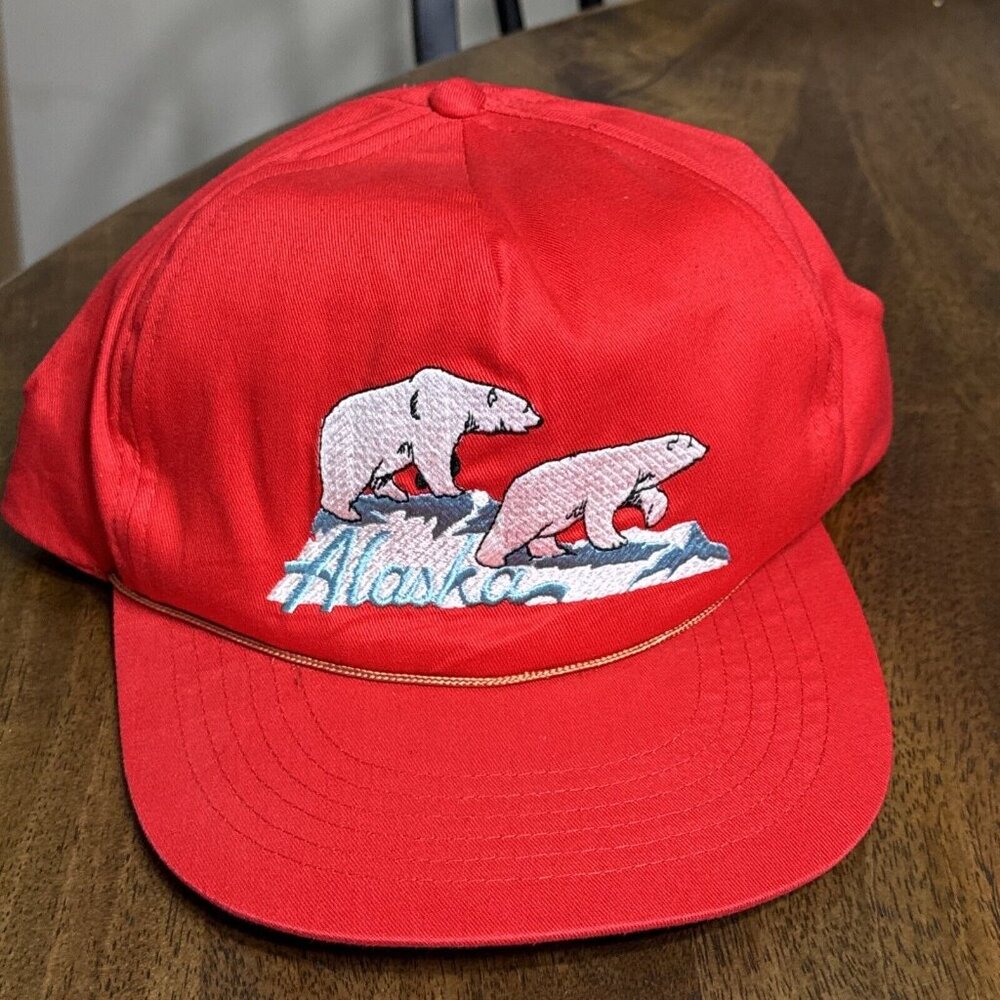 VINTAGE ACE ALASKA 1990 RED ROPE TRUCKER HAT POLAR BEARS‎ SNAPBACK A.C.E.